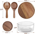 Large Glass Salad Bowls, Salad Bowl Set for Party with Acacia Wood Base and Lid and Salad Serving Utensils, Elegant and Practical Salad Bowls for Kitchen Essentials
