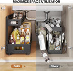 2 Pack 21IN-Depth Under Sink Organizer,Pull Out Cabinet Organizer With Smooth Cylindrical Rail,Metal Slide Out Drawer for Kitchen Bathroom Laundry,8-Level Tool Free Height Adjustable-Black
