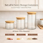 ComSaf Glass Storage Containers with Lids (0.6qt/1qt/1.5qt) Set of 6,Glass Pantry Storage Containers with Airtight Lid & lables for Dry Food, Snacks, Nuts, Stackable for Kitchen, Pantry Organization