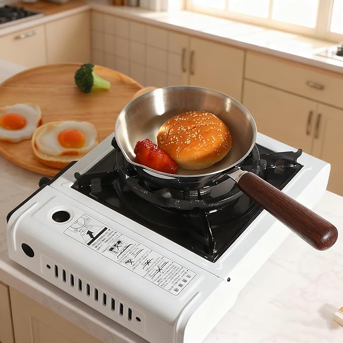 IMEEA 6.3-Inch Egg Pan Omelet Pan SUS304 Stainless Steel Small Frying Sauce Pan with Wodden Handle