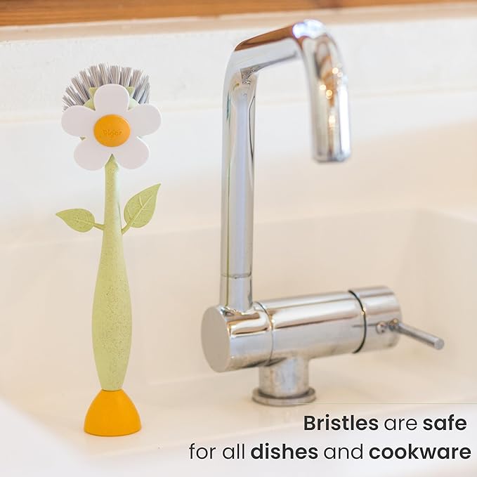 Vigar Florganic Daisy-Shaped Dish Brush, a Dish Brush with Handle, and a Dish Brush with Stand for Pot Scrubber, Kitchen Dishes, and Sink Cleaning