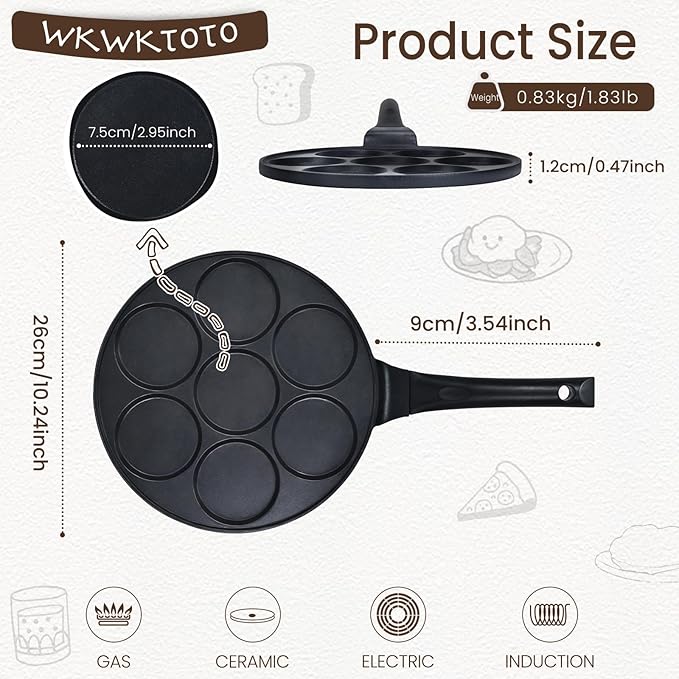 Pancake Pan Suitable for All Stovetops & Induction Cooker, 10.5 Inch Pancake Maker Egg Frying Pan, 7 Molds Pancake Maker with PFOA Free Coating