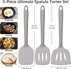 Coukre 3 Pack Silicone Spatula Set, High Heat Resistant, BPA-Free, Fish Spatula, Solid & Slotted Turner for Non-Stick Pans, Flipping Eggs, Pancakes, Fish, Burgers (3, PureGray)