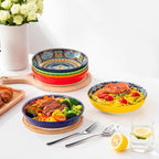 vancasso 32 Oz Pasta Bowls, Porcelain Large Colorful Salad Soup Bowls Set of 6, Dishwasher & Microwave Safe, Pasta Serving Bowls Plates for Kitchen, Dishwasher & Microwave Safe, Series KRVI