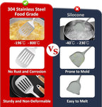 304 Stainless Steel Cooking Utensils Set,9PCS Metal Kitchen Utensils Set with Wooden Handle,Solid Spoon,Spatula,Ladle,Skimmer Spoon,Spaghetti Spoon,Dishwasher Safe