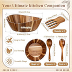 LemonRoad Wooden Salad Bowls Set 12 inch Wavy Large Acacia Wood Serving Bowl with 2 Wooden Hands 2 Utensils Fork Spoon for Fruit, Salad, Cereal, Corn flake, Pasta, Food (Regular Shaped)