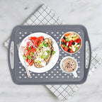 17.7" x 12.5" Anti-Slip Serving Trays with Handles, 3 Pcs X-Large Rectangular Food Serving Tray for Lap, Reusable and Durable, Grey