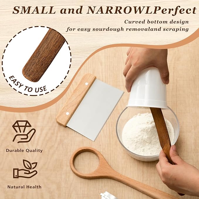 4 Pcs Danish Dough Whisk Set, Include Wooden Danish Dough Whisk, Skinny Spurtle for Sourdough Starter, Doughs Scraper Sourdough Cutter, Doughs Scoring Tool Blades, Bread Making Tools Supplies