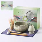 Matcha Whisk Set, Ceramic Matcha Set 8 Pcs, Matcha Kit Set Includes Matcha Bowl, Matcha Whisk and Holder, Bamboo Scoop and Rest, Sifter and Tea Towel, Ideal Gift for Family/Friend (Cyan)