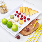 I00000 8 Pack White Plastic Serving Tray, 15" x 10" Rectangle Food Trays, Disposable Serving Platter for Parties, Internal Inclined Design Perfect for Weddings and Party