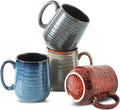 HASENSE Coffee Mugs Set of 4, 12 Oz Stoneware Coffee Cups with Large Handle, Colorful Rustic Mug Set for Coffee, Tea, Coco, Latte, Dishwasher and Microwave Safe