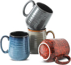 HASENSE Coffee Mugs Set of 4, 12 Oz Stoneware Coffee Cups with Large Handle, Colorful Rustic Mug Set for Coffee, Tea, Coco, Latte, Dishwasher and Microwave Safe