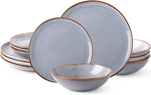 AmorArc Ceramic Dinnerware Sets,Handmade Reactive Glaze Stoneware Plates and Bowls Sets,Highly Scratch Resistant | Dishwasher & Microwave Safe Dishes Set,Service for 4 (12pc)