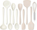 Onader Kitchen Cooking Utensils Set, 10 Pcs Silicone Non Toxic Cooking Utensils Set, Heat Resistant & Nonstick Cookware Friendly - 2 Mixed Color (Khaki & White)