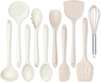 Onader Kitchen Cooking Utensils Set, 10 Pcs Silicone Non Toxic Cooking Utensils Set, Heat Resistant & Nonstick Cookware Friendly - 2 Mixed Color (Khaki & White)