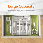 Lifewit Silverware Drawer Organizer, Expandable Utensil Tray for Kitchen, BPA Free Flatware and Cutlery Holder, Adjustable Plastic Storage for Spoons Forks Knives, 13-22 x 15", Green&White