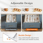 Lifewit Utensil Organizer for Kitchen Drawers, Expandable Cooking Utensil Tray, Adjustable Cutlery Silverware Flatware Holder, Plastic Spatula Tools Storage Divider, 11-18 x 14", White