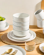 Famiware Milkyway Plates and Bowls Set, 12 Pieces Dinnerware Sets, Dishes Set for 4, White