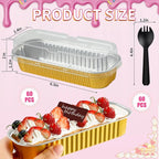 120Pcs Mini Loaf Pans with Lids and Spoons, Aluminum Foil Baking Pans, Rectangle Mini Cake Pan, Brownie Baking Cups for Picnics Party (Gold)