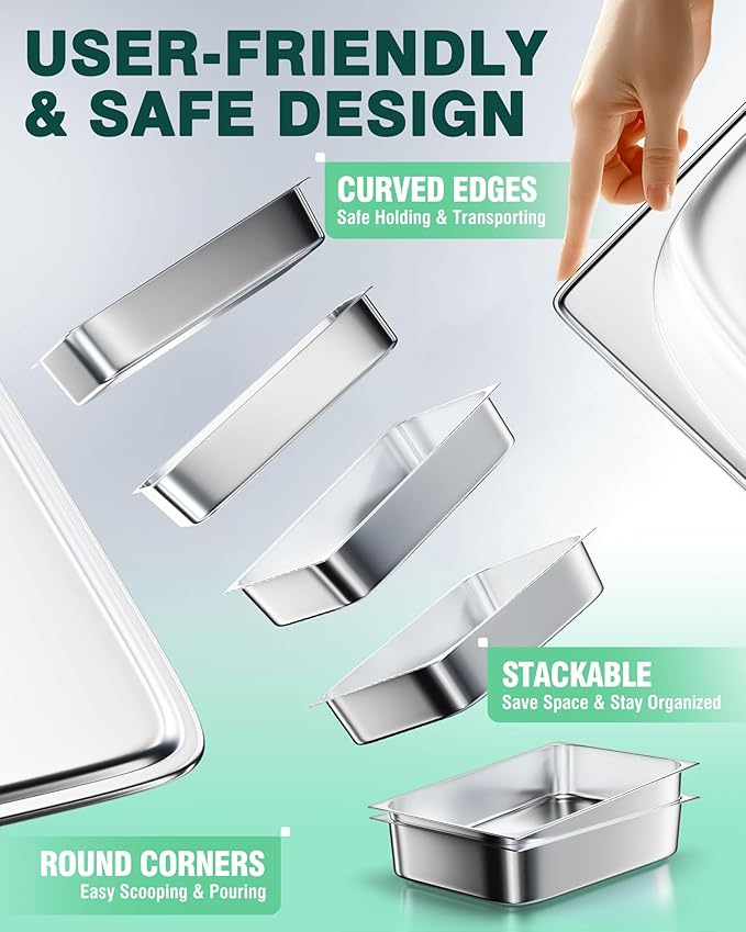 WantJoin Steam Table Hotel Pans 1/1 Full Size 4 Inch Deep 6 Pack, Stainless Steel Metal Tray Sets Food Storage Container for Restaurant Chafing Dishes Commercial Buffet Catering Supplies