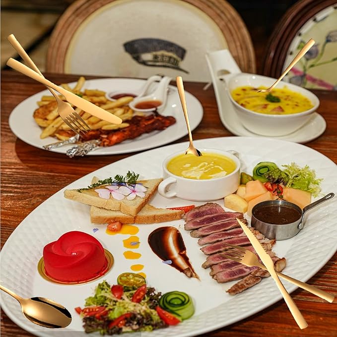 48-PieceGrade Gold Silverware Set, Stainless Steel Flatware Set for 8 - Service for 8 Includes Knives, Forks, Spoons & Teaspoons, Mirror Polished, Dishwasher Safe