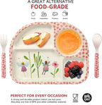 shopwithgreen 7Pcs/Set Bamboo Kids Dinnerware Set - Children Dishes - Food Plate Bowl Cup Spoon Fork Set Dishware, Cartoon Tableware, Dishwasher Safe Kids Healthy Mealtime, BPA Free