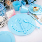 KIRE 150 Piece Blue Plastic Plates Disposable - Blue Dinnerware Set Includes 25 Dinner Plates, 25 Salad Plates, 25 Utensils Set 25 Clear Cups for Birthday/Picnic/Baby Shower/Easter/Spring