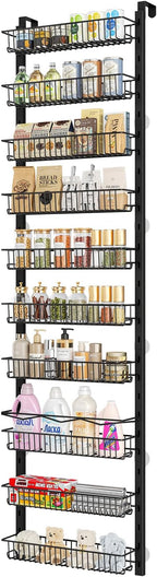 MIAOLI Over the Door Pantry Organizer, 10-Tier Adjustable Spice Rack Cabinet Door Shelves, Hanging Seasoning Organizer for Kitchen Bathroom, Laundry Room Organization, Black