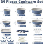 SENSARTE 24 Piece Ceramic Pots and Pans Set, Nonstick Detachable Handle Cookware, Induction Kitchen Cookware Set with Removable Handle, Healthy Non Stick for RV, Dishwasher＆Oven Safe, PFOA Free (Navy)