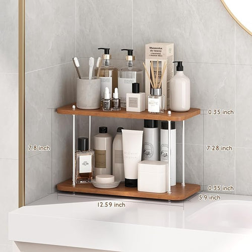 Bathroom Counter Organizer,Bathroom Shelf Organizers & Sink Organizer,Vanity Organizers,Storage Skincare,Makeup,Perfume,Spices,Coffee Station,for Corner,Dresser,Kitchen,Adjustable Height(2Tier)