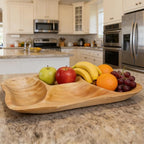 BTEOBFY Natural Wood 4-Compartment Divided Fruit Tray, Live Edge Handmade Serving Platter for Snacks, Sandwiches, Appetizers, Unique Hand-Carved Rustic Design
