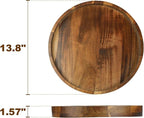 Acacia Wood Round Serving Tray, 13.8" Charcuterie Board with Rim, Decorative Centerpiece for Ottoman, Coffee Table, Couch, Kitchen Island, Round Serving Platter, 1 Pack