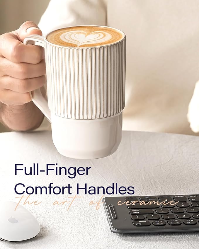 getstar Ceramic Coffee Mugs Set of 4 with Large Handles, Tall Coffee Cups 17OZ Gift Set for Men Women, Porcelain Mug for Latte, Hot Tea, Cappuccino, Milk, Cocoa, Microwave & Dishwasher Safe