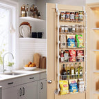 Delamu Over the Door Pantry Organizer, 6-Tier Pantry Organizers and Storage, Metal Cabinet Door Organizer, Hanging Spice Rack Shelves for Home & Kitchen, D5 x W18 x H50 inch, White