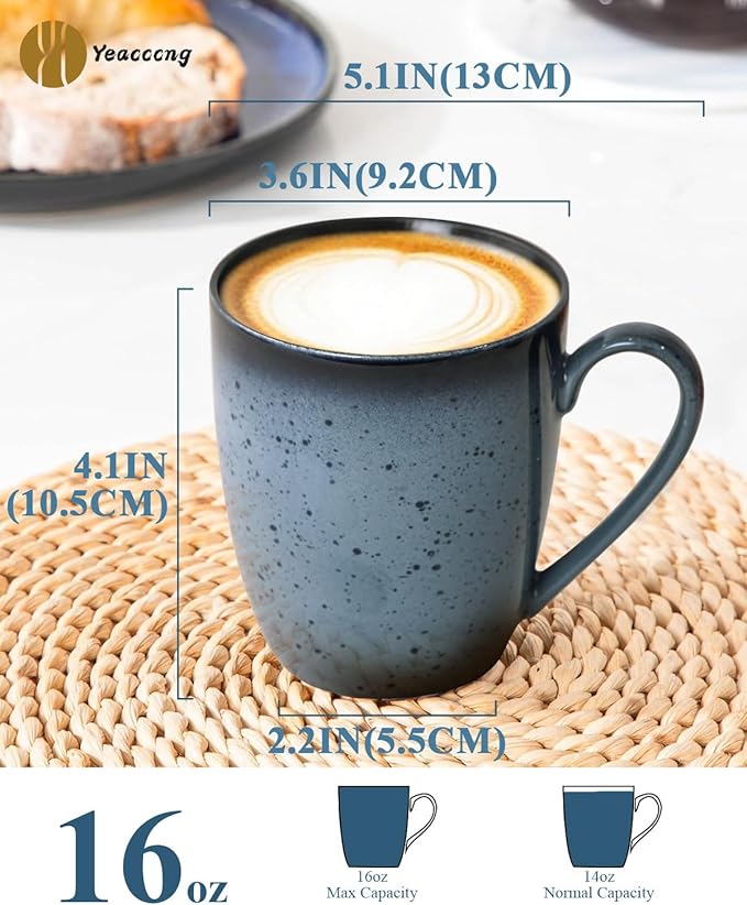 Yeacccng Modern Minimalist Coffee Mugs Set of 6, Cappuccino Cups Set, 16 Oz Unique Kiln-Changing Glaze Ceramic Latte Mugs for Coffee, Tea, Milk, Cocoa, Latte, Cappuccino, Dishwasher & Microwave Safe