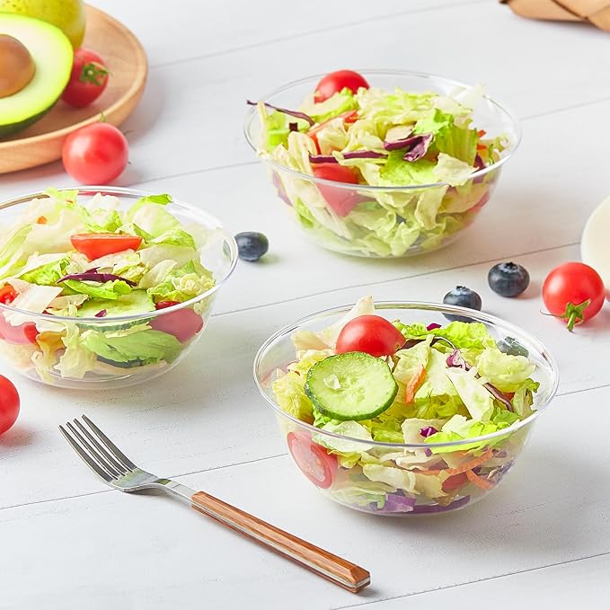 Qeirudu 12 oz Small Clear Plastic Bowls, 100 Pack Disposable Hard Plastic Party Serving Bowls for Salads, Ice Creams, Fruit, Desserts, Parfaits, Snacks