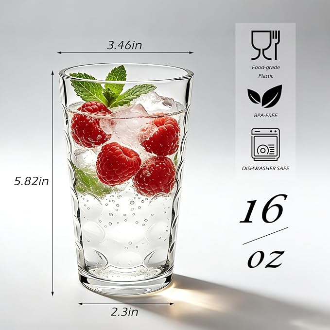 Mapoxy 12 Pack Vintage Hobnail Highball Glass Cups, 16 Oz Textured Drinking Glasses for Water, Juice, Beer, Iced Tea, Cocktails, Clear Glasswares for Home&Bar Use, Dishwasher Safe