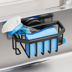 TAILI Sink Caddy with Strong Suction Cup, Sponge Holder for Kitchen Sink Organizer, Removable Sponge Caddy Inside Sink, Rustproof Aluminum Holder for Sponges, Brushes - Black