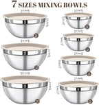 Mixing Bowls with Lids Set - 7PCS Nesting Mixing Bowls, Airtight Lids, Stainless Steel Mixing Bowls for Mixing, Baking & Meal Prep, Dishwasher Safe, Size 0.7/1.1/1.5/2.1/3.5/4/4.5 QT, Khaki