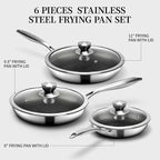 6 Pieces Stainless Steel Frying Pan Set with Lids, Honeycomb Nonstick Frying Pan Set 3 Pcs,Induction Skillet Set Egg Omelette Frying Pan Sets W/Lid, Induction Compatible, PFOA Free