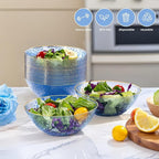 I00000 30 Pack 12 Ounce Blue Plastic Bowls Hammered Clear Bowl with Gold Rimmed, Heavy Duty Disposable Bowl Set,Elegant Small Bowls for Party, Weddings, Catering
