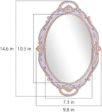 Zosenley Polyresin Ellipse Antique Decorative Mirror Tray, Makeup Organizer, Jewelry Organizer, Serving Tray, 9.8”x 14.6”, Golden Gray
