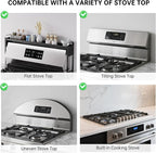 Kitchen Spice Rack Over The Stove, Shelf for Back of Stove, Stove Top Shelf for Seasoning Organizer, Over Oven Shelf, Countertop, Expandable Length 27.3''-32.6'', 4 Adjustable Height (Black, Normal)