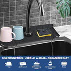 Silicone Faucet Handle Drip Catcher Tray Mat, Silicone Faucet Mat, Dish Soap Sponge Holder for Kitchen Sink Accessories, Drying Mat for Kitchen Counter & Bathroom Kitchen Sink Splash Guard (Black)