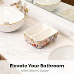 2 Compartments Ceramic Sponge Holder for Kitchen Sink, Cute Floral Countertop Dish Sponges Holder Soap Sink Organizer Farmhouse Caddy (Vintage Pink)