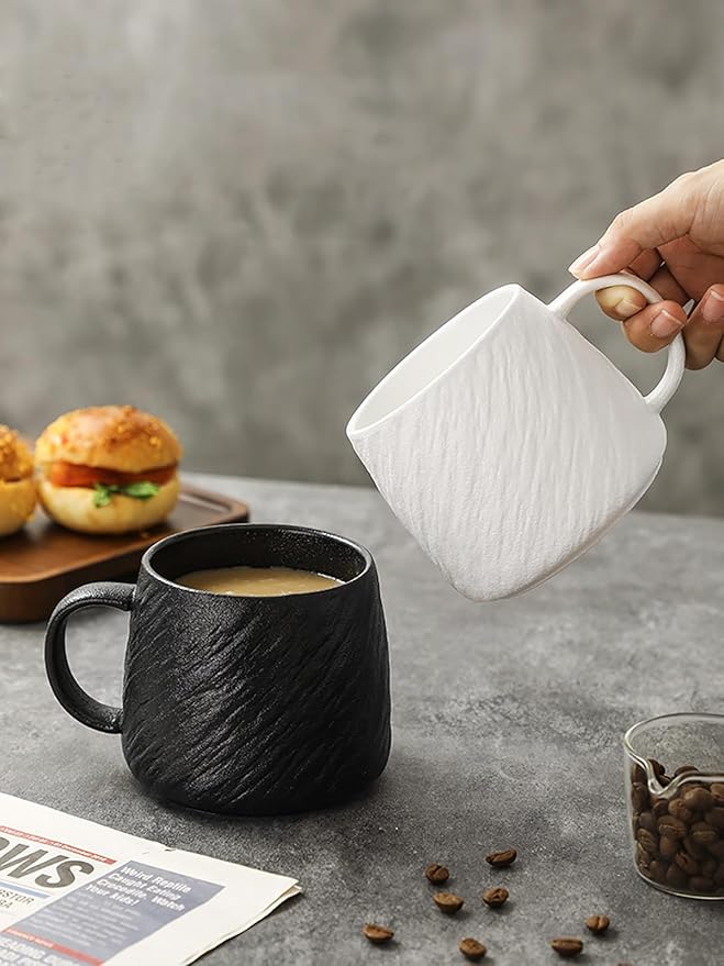 Ceramic Rock-Textured Coffee Mugs Gift Set, 17 oz Mug Set of 6, Large Capacity Coffee Cup Set Tea Cup tazas para café Big Stoneware Mug for Latte, Hot Chocolate, Cocoa, Cappuccino