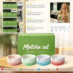 Matcha Whisk Set, Ceramic Matcha Set Includes Bowl & Holder, Bamboo Whisk (Chasen), Scoop, Spoon and Sifter, 6PCS Matcha Kit Covers Everything Needed for Making Matcha (Green)
