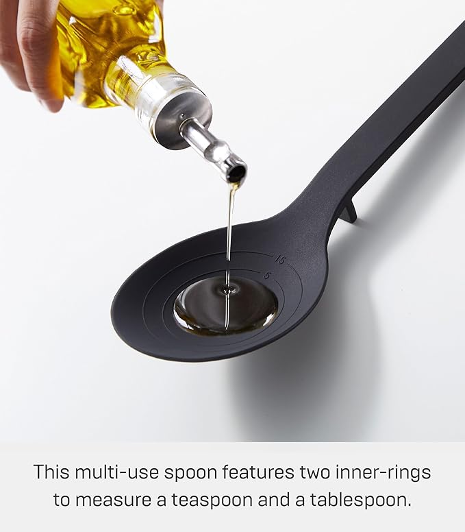 Yamazaki Home Tower Silicone Kitchen Spoon, Hygenic With Integrated Tool Rest, Floating Clean Design - Silicone
