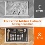 Lifewit Silverware Drawer Organizer, Expandable BPA Free Plastic Utensil Tray for Kitchen, Adjustable Flatware Cutlery Holder for Spoons Forks Knives, 18- 28 x 16.7", Black