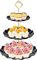 BACUTHY 3 Tier Cupcake Stand Holder, Plastic Cup Cake Stand Towel with Tiered Serving Tray for Cupcakes, Donuts, Fruits and More, White (Black)